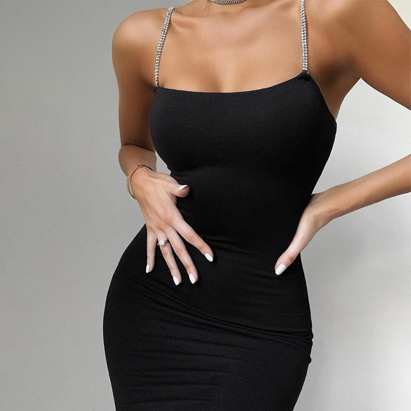 Slim-Fit Sexy Cami Diamond Chain Backless Hip Dress