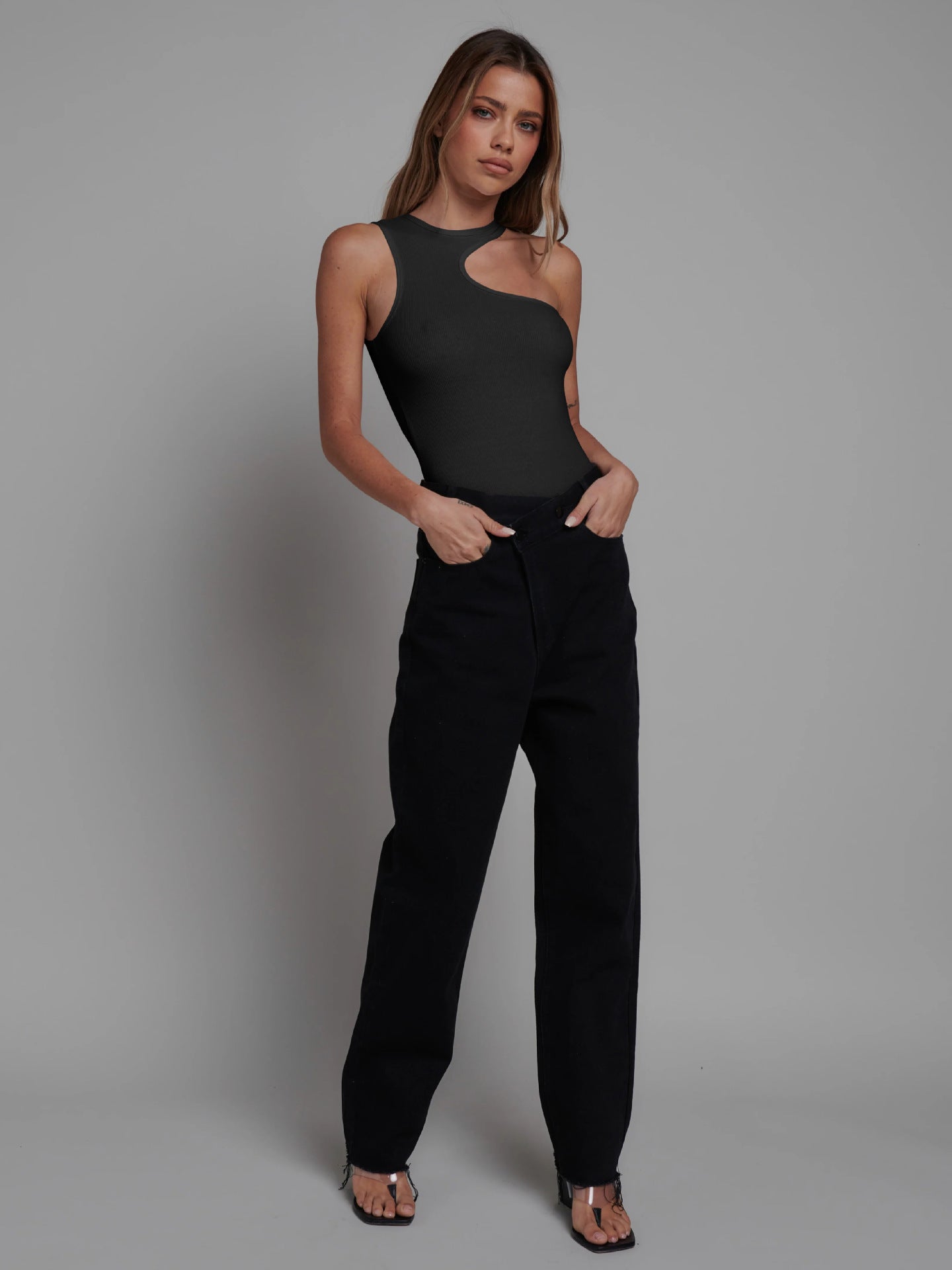 Sexy Ribbed Tight Sleeveless Hollow Out Cutout out Knitted Bottoming Bodysuit