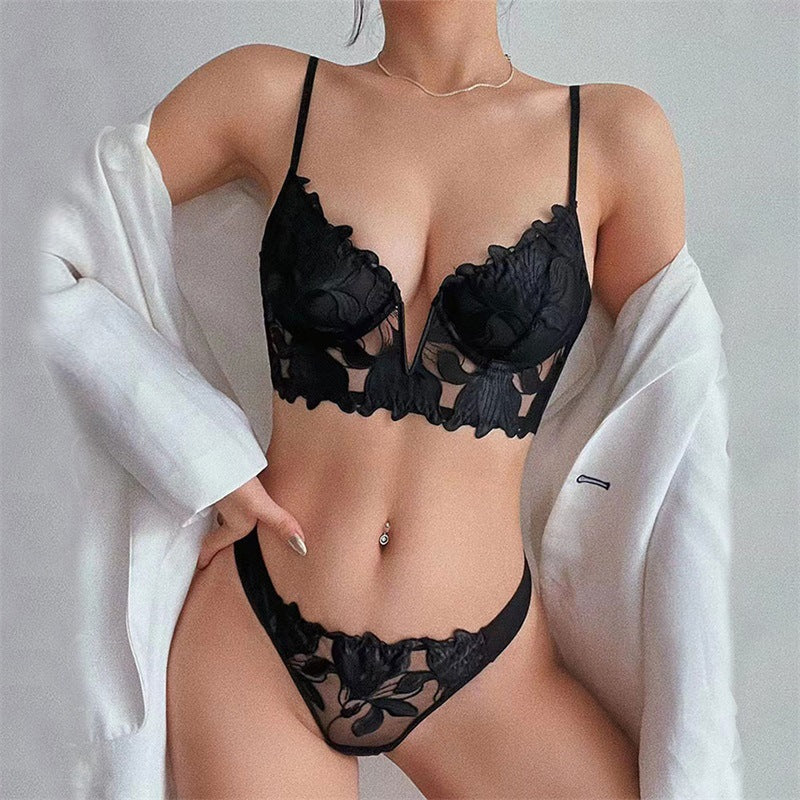 French Sexy Lace Untra Thin Underwear Set