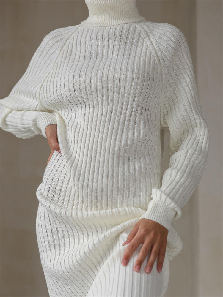Langärmliges Pulloverkleid mit hohem Kragen