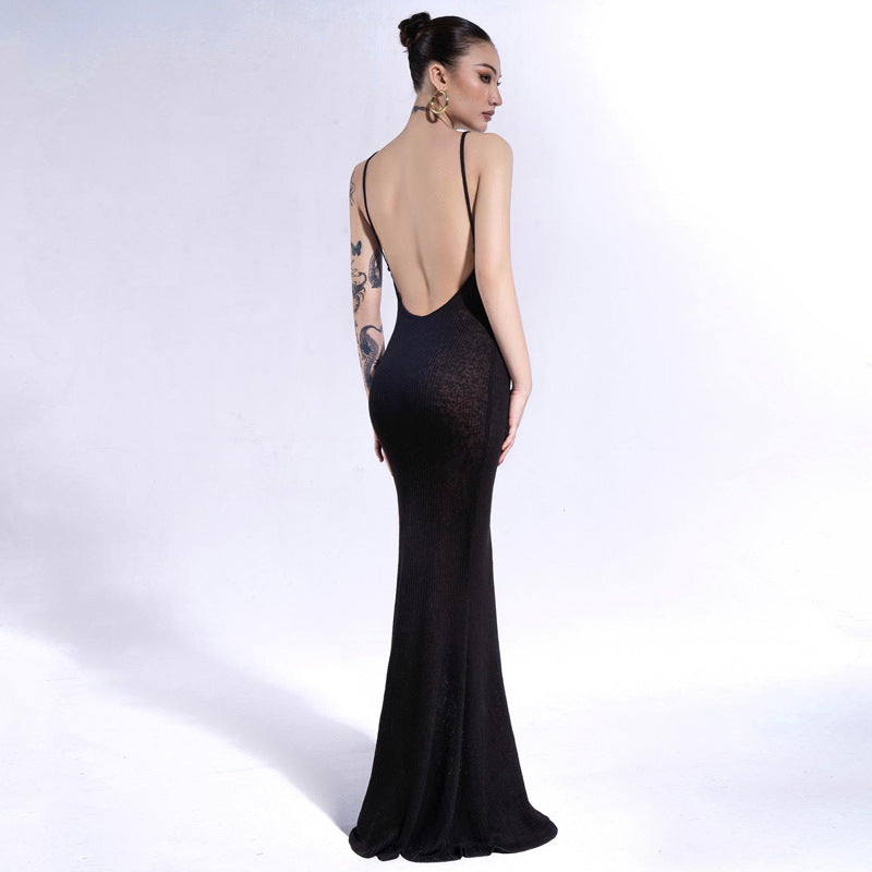 Fashionable Mid Length Sexy Backless Slim Fit Strap Dress