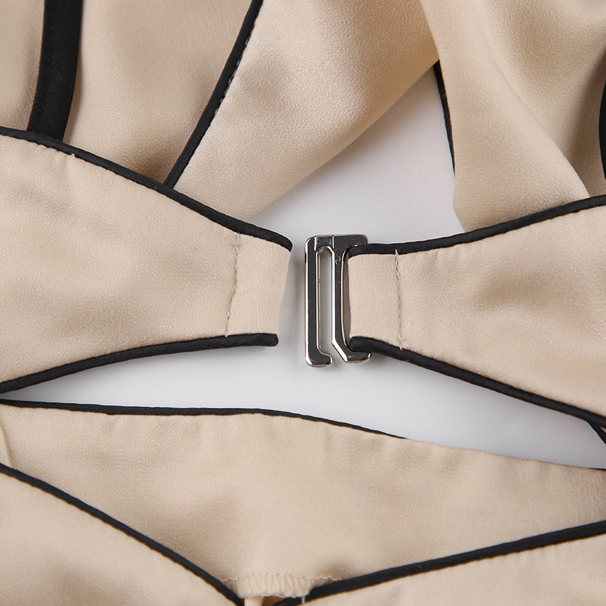 Suspenders V neck Dress Hollow Out Cutout High Slit Maxi Dress