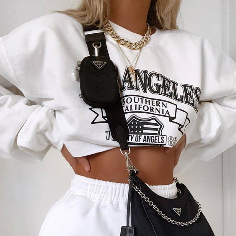 Letter Graphic Crew Neck Short Navel-Exposed Loose Sweater
