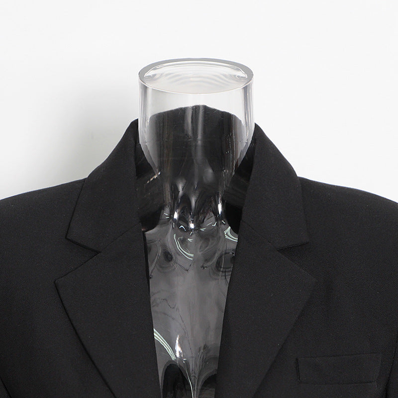 Conjunto de falda delgada de tubo corto negro con costura de cadena de diamantes de imitación de otoño