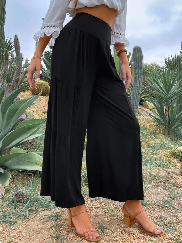 Szerokie nogawki Bawełniana pościel Popularne luźne spodnie z wysokim stanem
