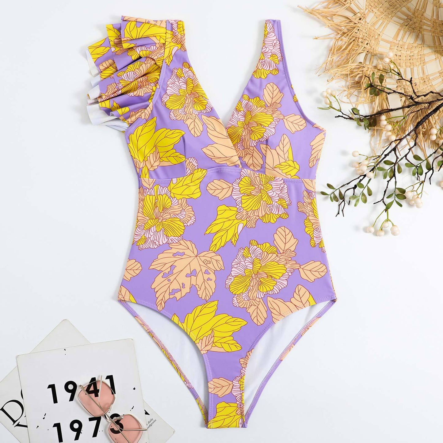 Vintage Ruffled Mesh Swimsuit