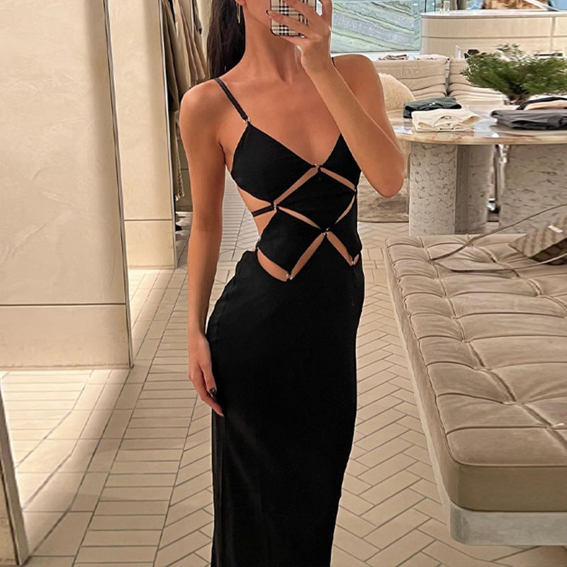 Summer Sexy Solid Color Slim Fit Backless Strap Dress