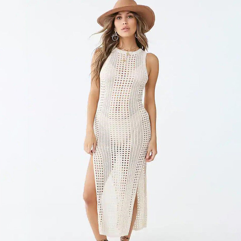 Knitted Sexy Hollow Out Cutout Split Beach Cover-up