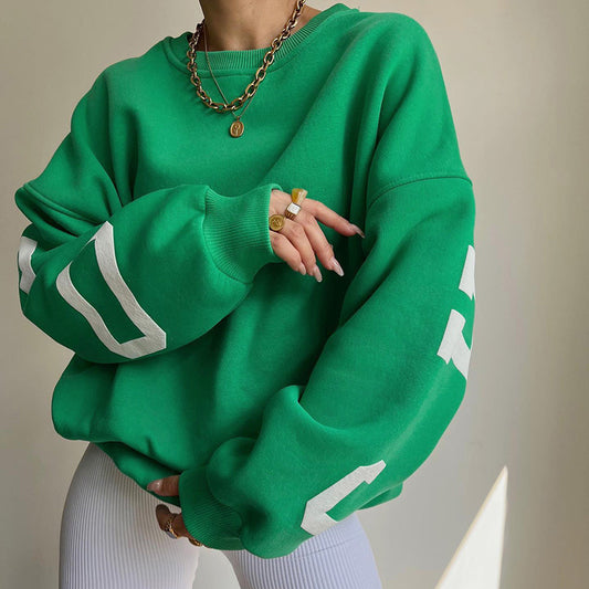 Knitted Letter Graphic Printed Loose Sweatshirt