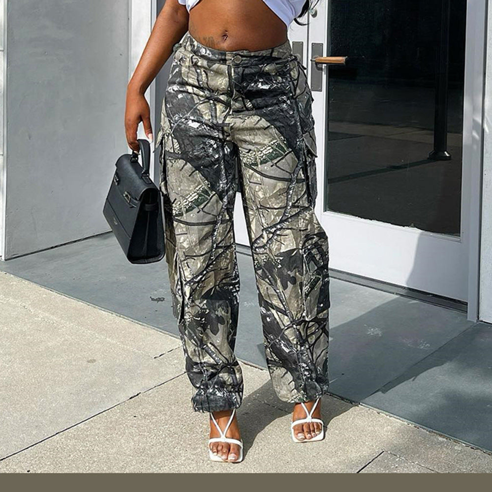 Camouflage Sexy Loose Casual Zipper Pocket Trousers