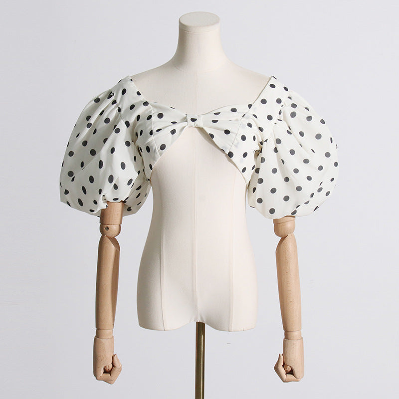Elegant Two Piece Set Autumn Square Collar Puff Sleeve Top Split Skirt Set