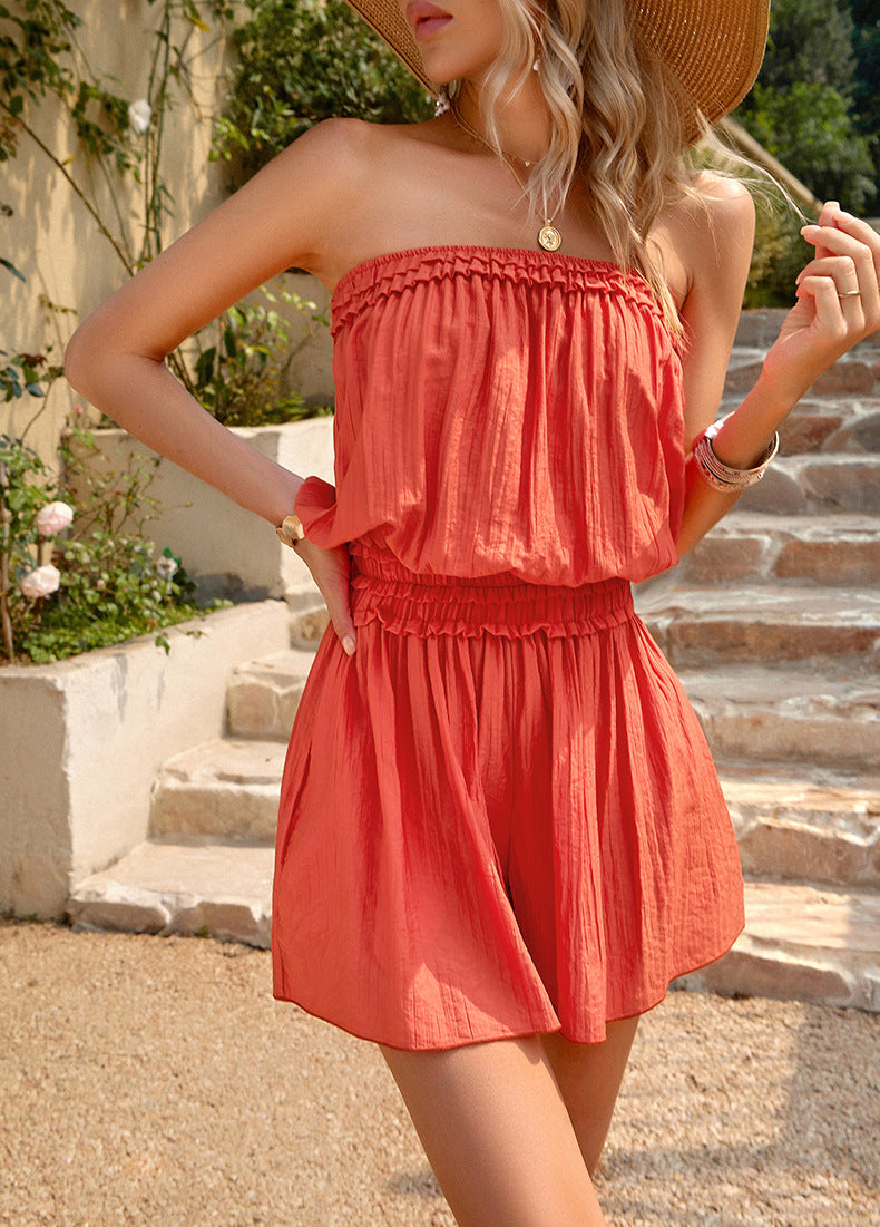 Solid Color Tube Top Romper