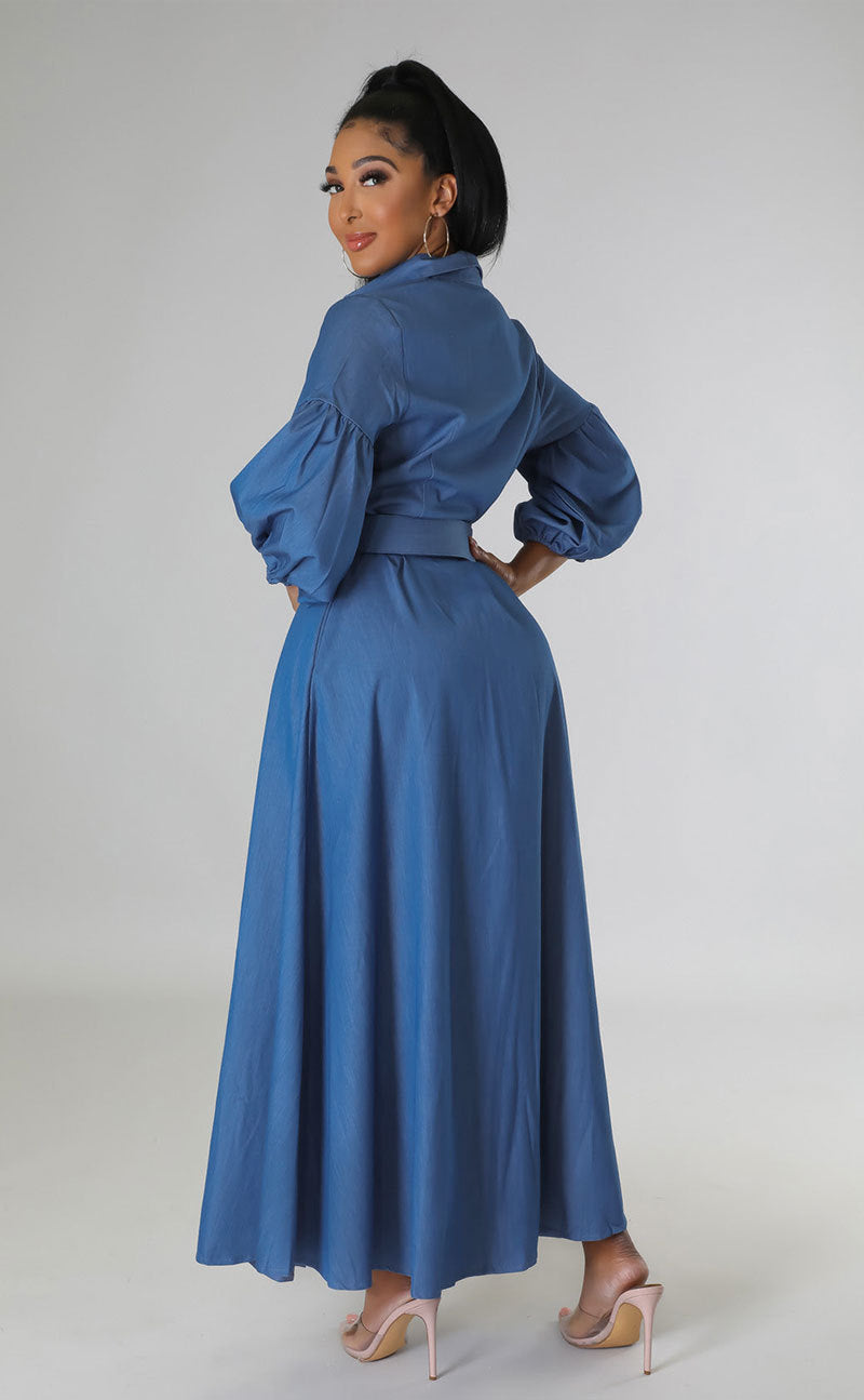 Blue Denim Long Sleeve Shirt Dress