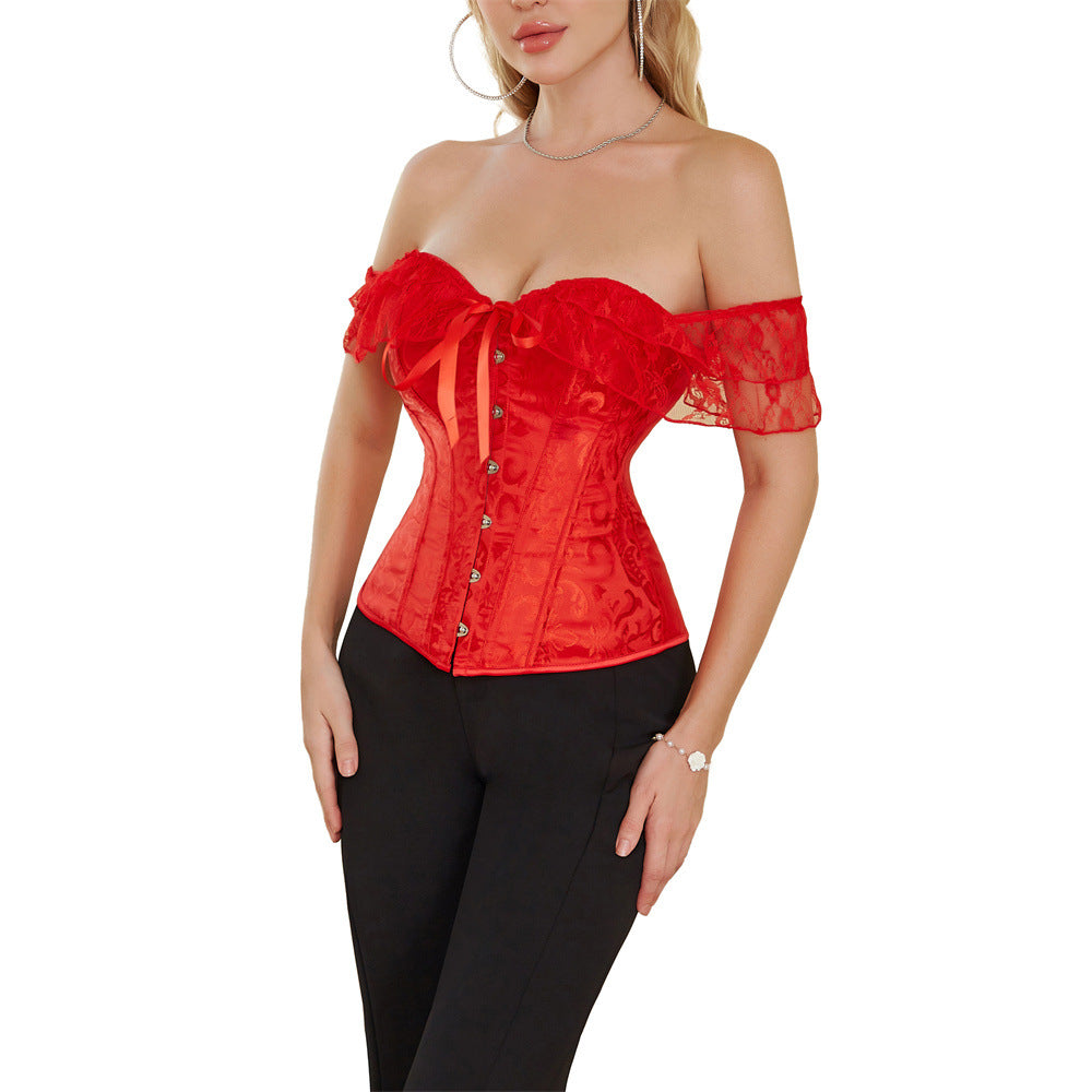 Jacquard Lace Shoulder Strap Court Body Shaping Top