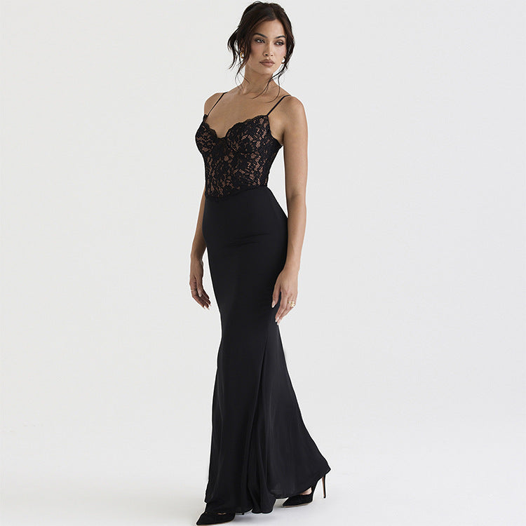 Lace Sexy High Waist Slimming Deep V Plunge Strap Fishtail Gown
