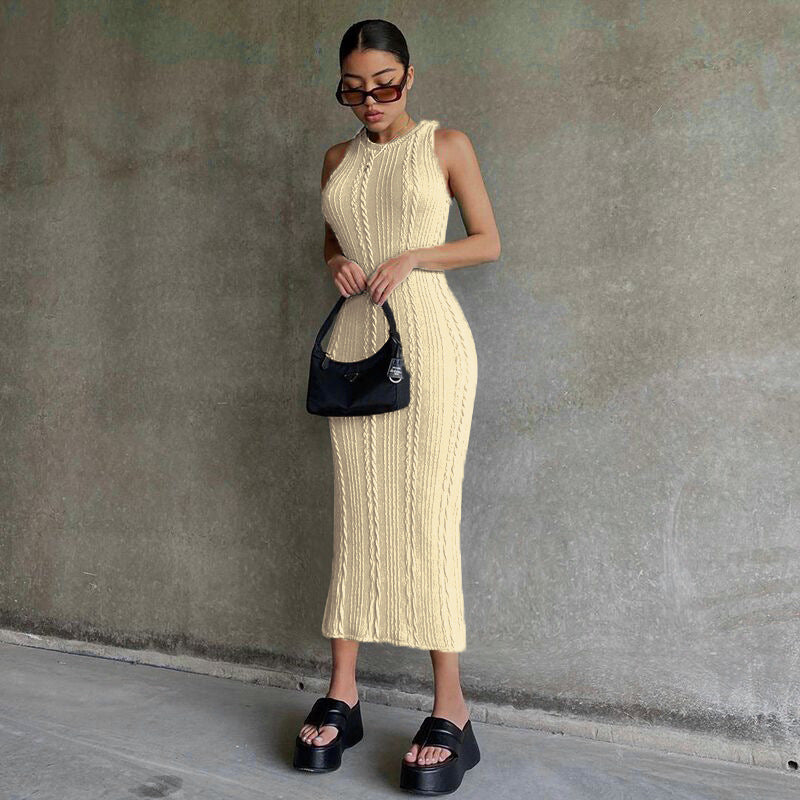 Casual Knitted Sleeveless Round Neck Dress