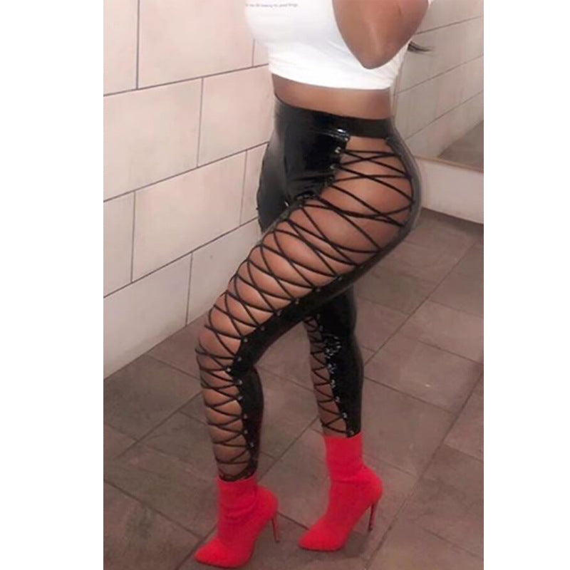 Black Sexy Casual Slim Criss Cross Strap Trousers