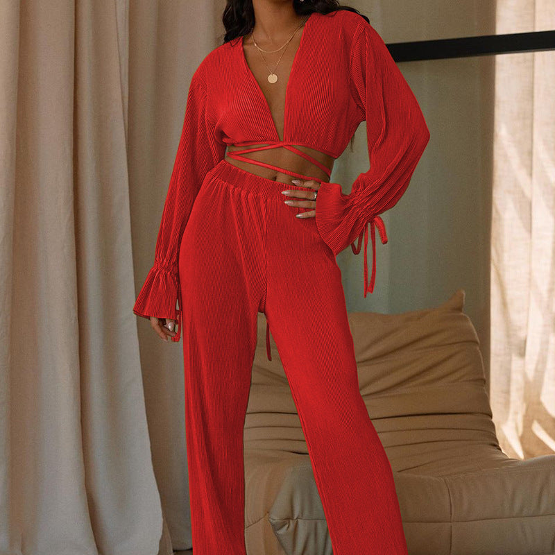 Solid Color V Neck Casual Sexy Suit