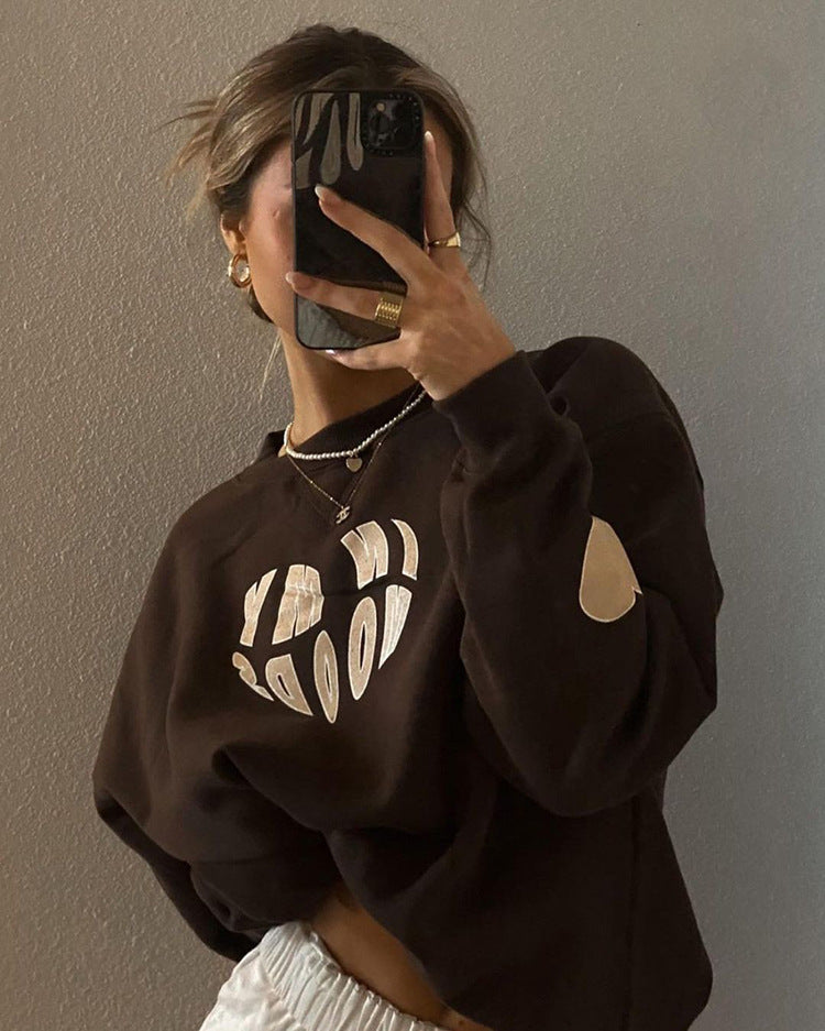 Heart Printing Pullover Casual Sweater