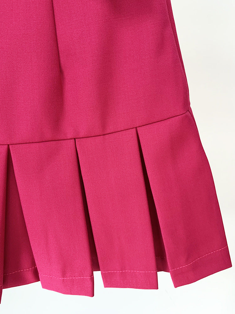 Color Matching Cropped Short Coat Suit Pleated Ultra Short Skirt