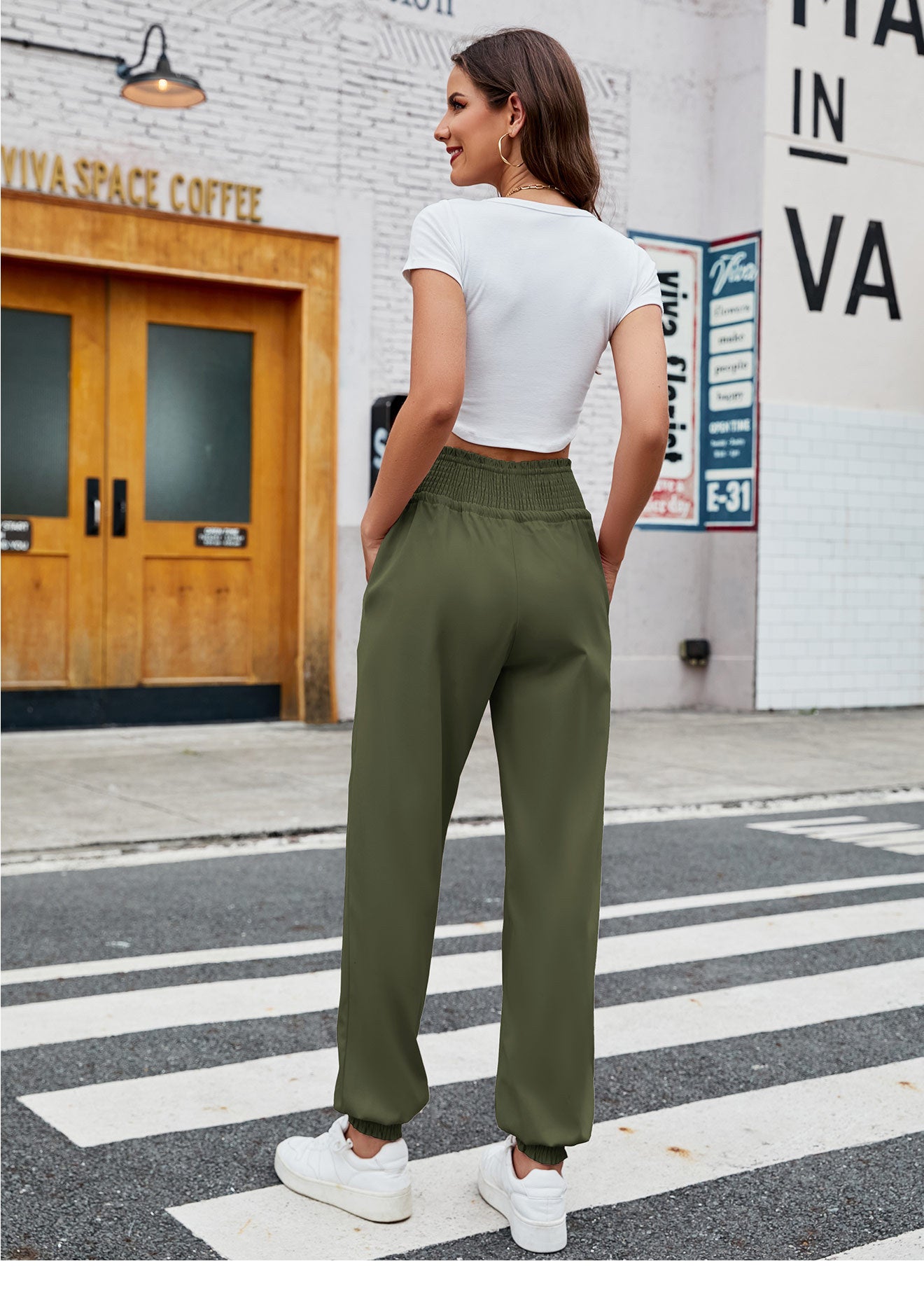Elastic Solid Color Ankle Banded Pants