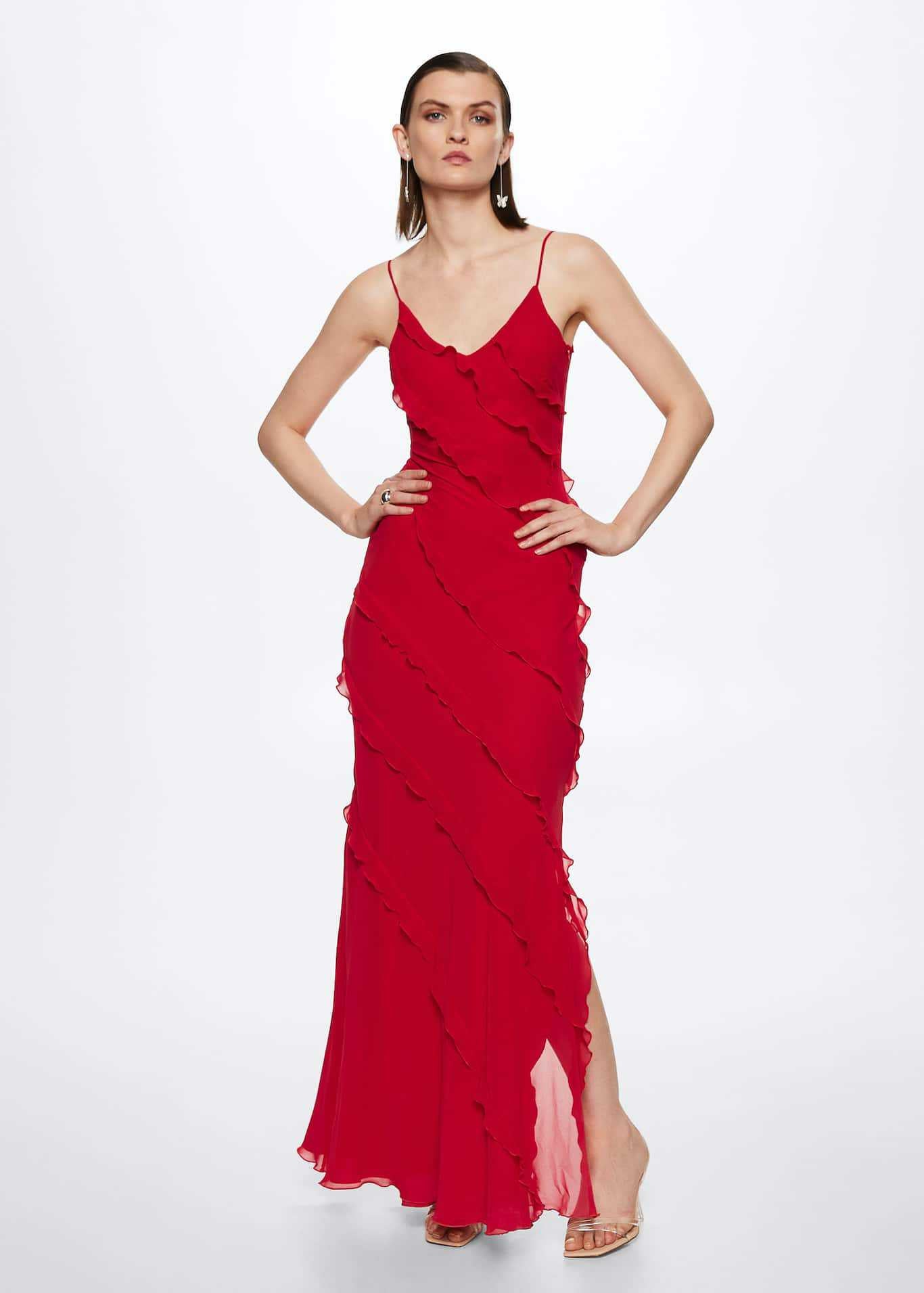 Formal Split Sexy Elegant Cami Chiffon Ruffled Dress