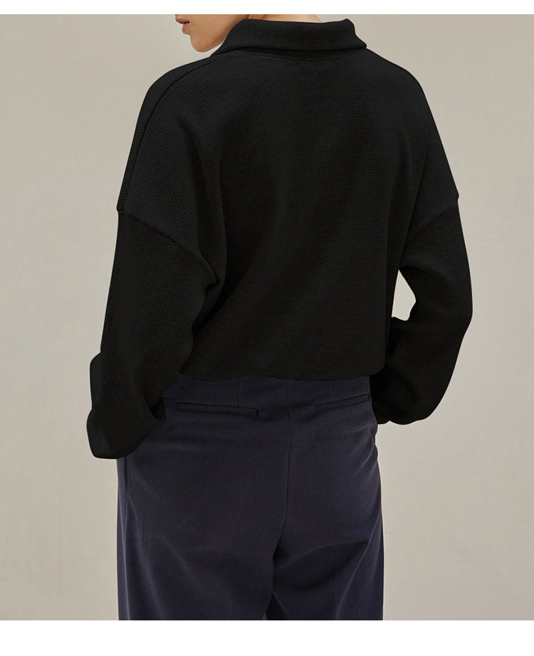 Long Sleeve Zipper Polo Drawstring Waist Sweatshirt