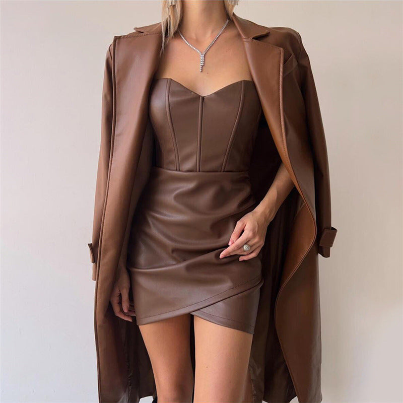 Sexy Hip Faux Leather Dress