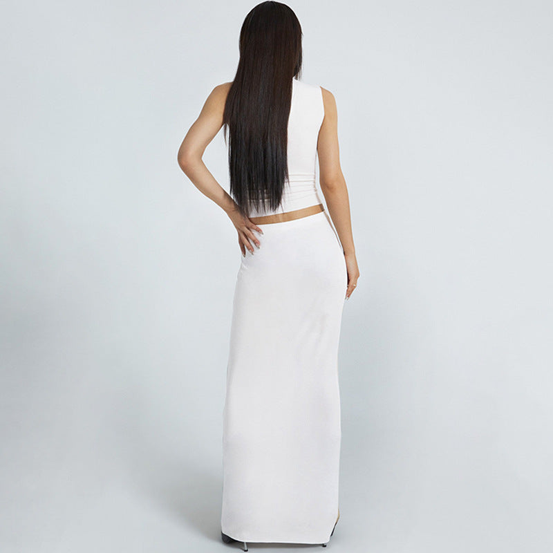 Conjunto de falda larga ajustada con envoltura en el pecho y personalidad con estampado real