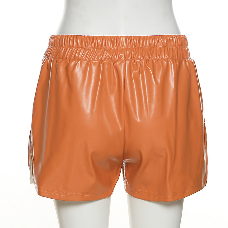 Faux Leather Tied High Waist Sheath Tight Casual Shorts