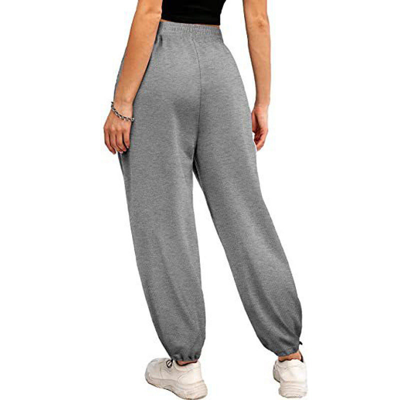 Loose Casual Sports Drawstring Wide Leg Ankle Banded Pants