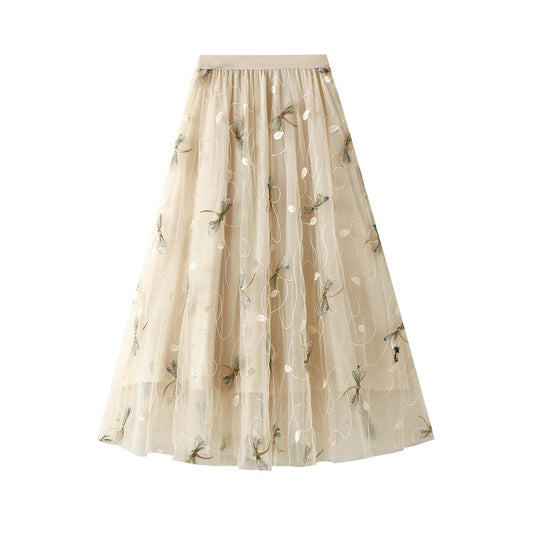 Three Dimensional Embroidery Dragonfly Embellished Tulle Skirt