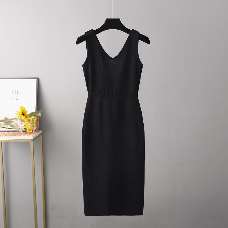 Sexy Backless High Waist Slimming Slit Midi Knitted Dress