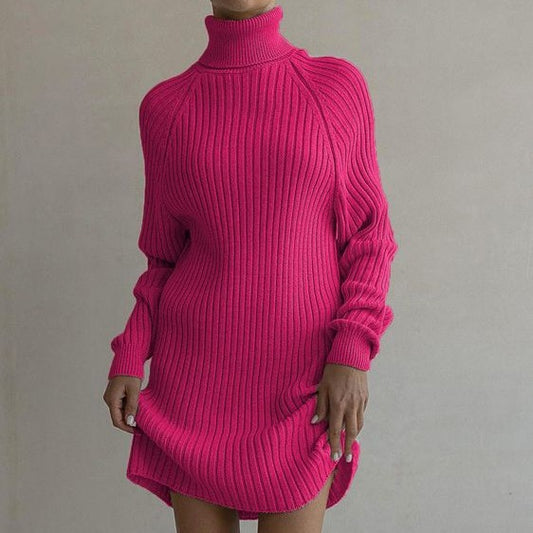 Long Sleeve High Collar Sweater Dress