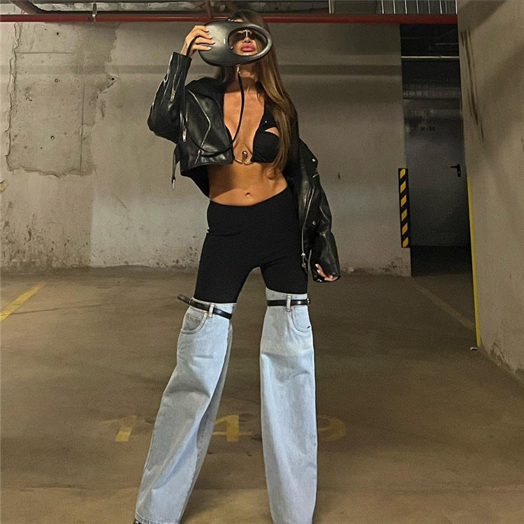 High Waist Straight Wide Leg Advanced Personality Chic Jeans