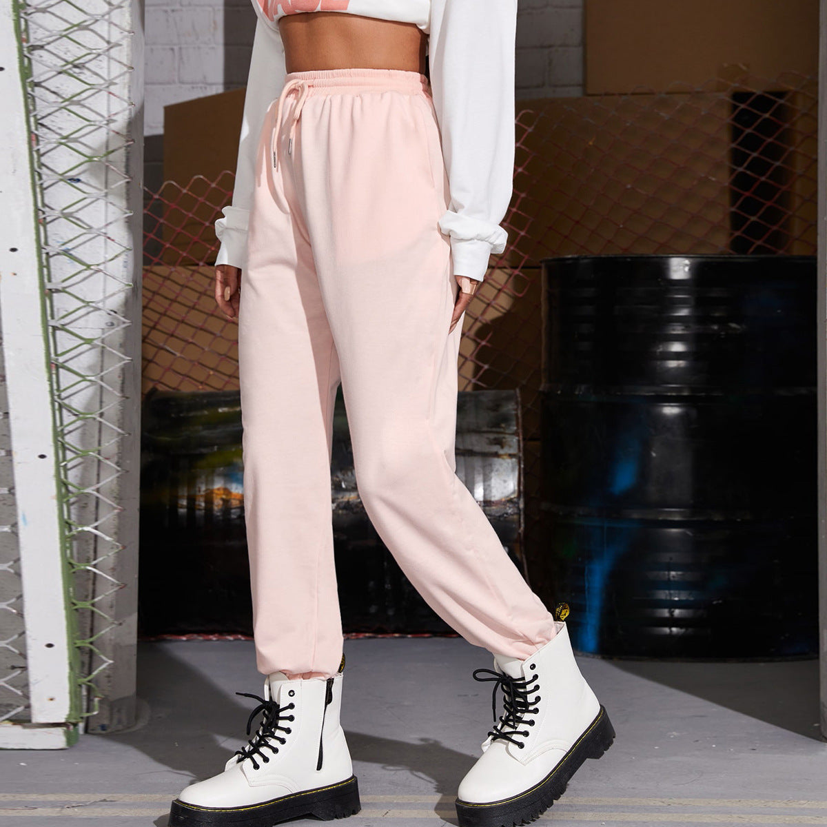 Solid Color Sexy All Matching Casual Exercise Ankle Tied Trousers