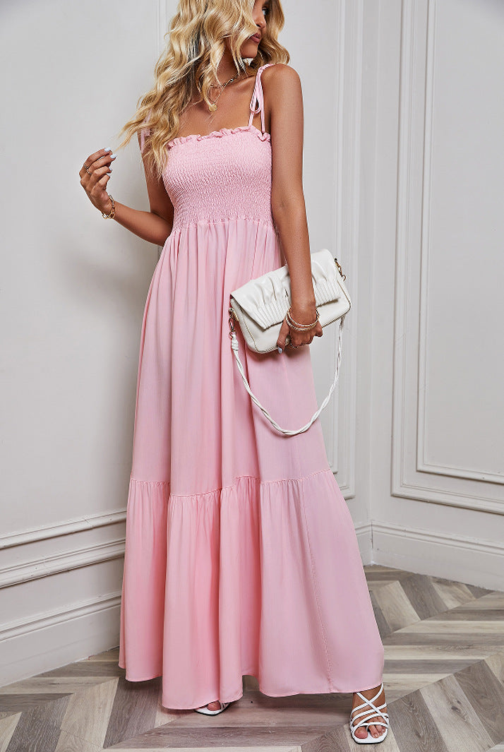 Summer off the Shoulder Casual Comfortable Sling Long Tiered Dress