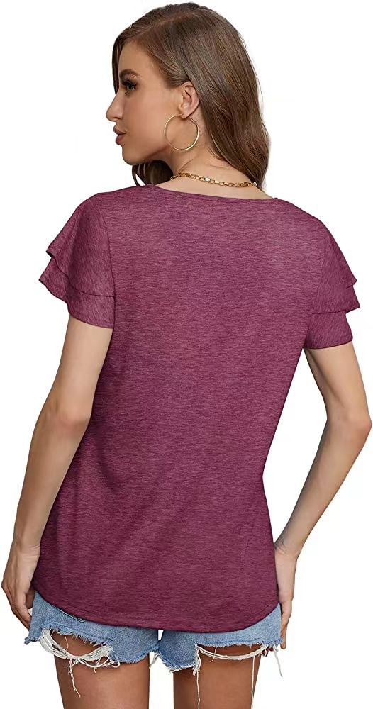 Solid Color Double V Neck Loose Pullover Blouse