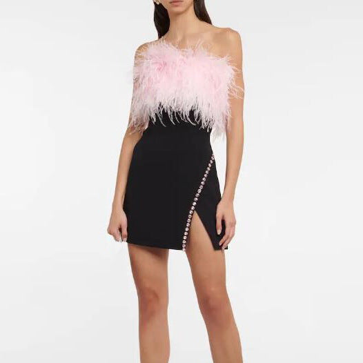 Spring Tube Top Ostrich Feather Bandage Dress