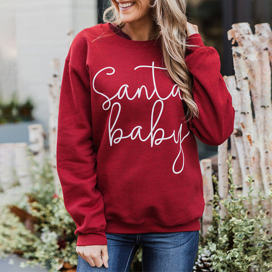 Christmas Letter Graphic Printed Round Neck Pullover Sweatshirt