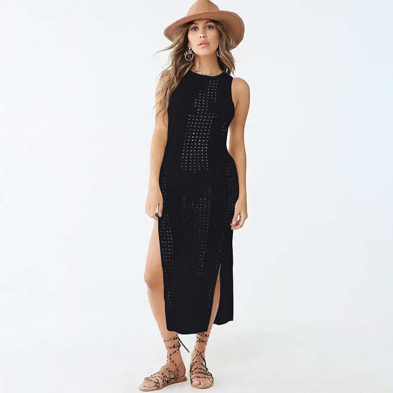 Knitted Sexy Hollow Out Cutout Split Beach Cover-up