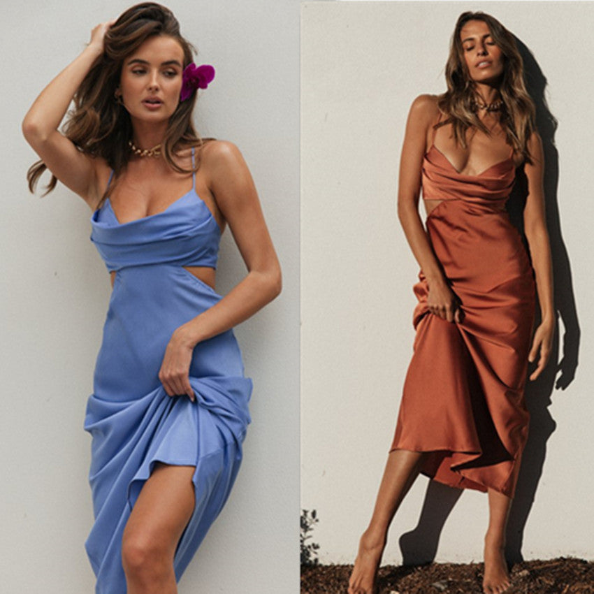 Elegant Sexy Sling Solid Color Maxi Dress