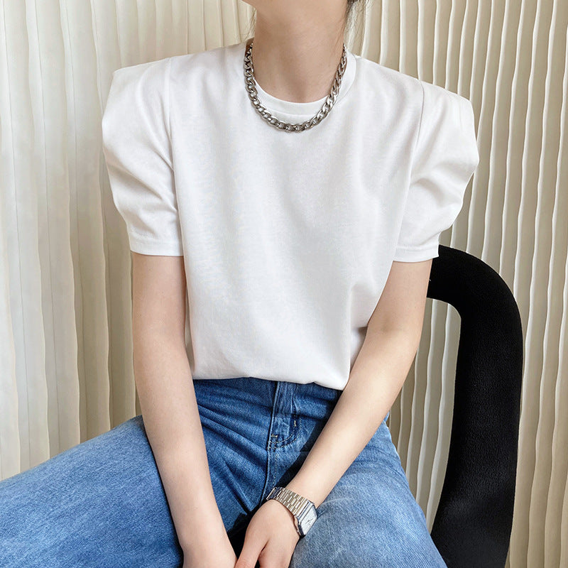 Short-Sleeved Lazy Loose round Neck Puff Sleeve T-shirt Top
