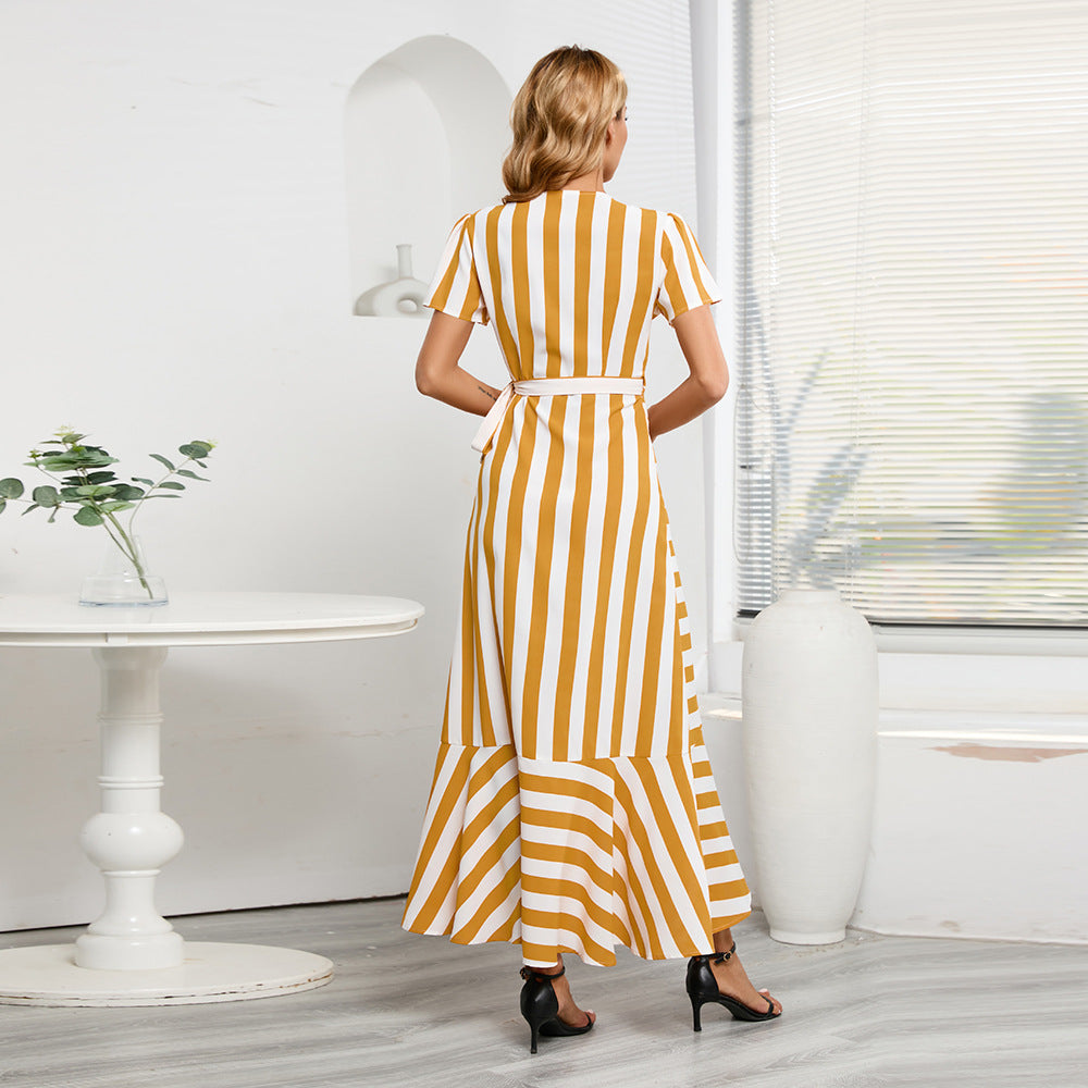 Fashionable Slim Fit Elegant Striped Large Swing Dress