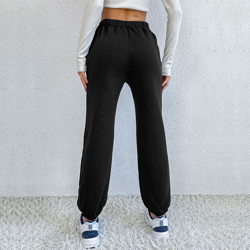 Printed Black Straight Trousers with Pockets