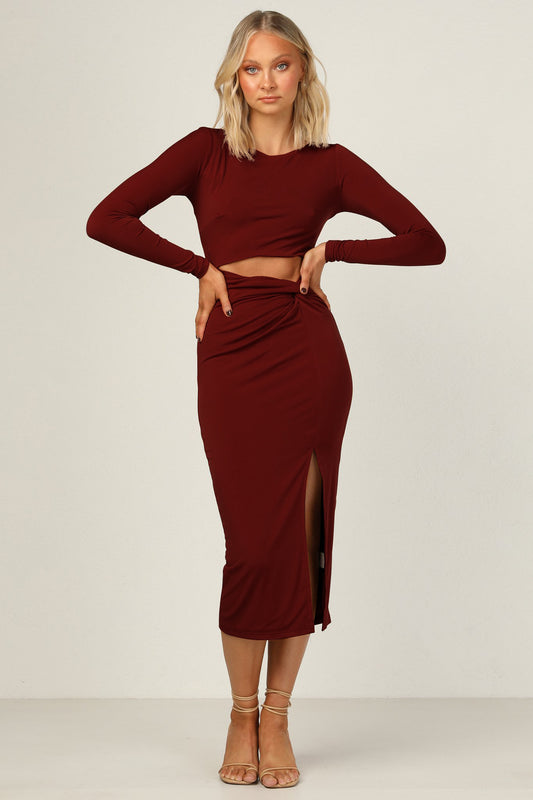 Tight Twisted Split Long Sleeve Hollow Out Cutout Sheath Sexy Dress