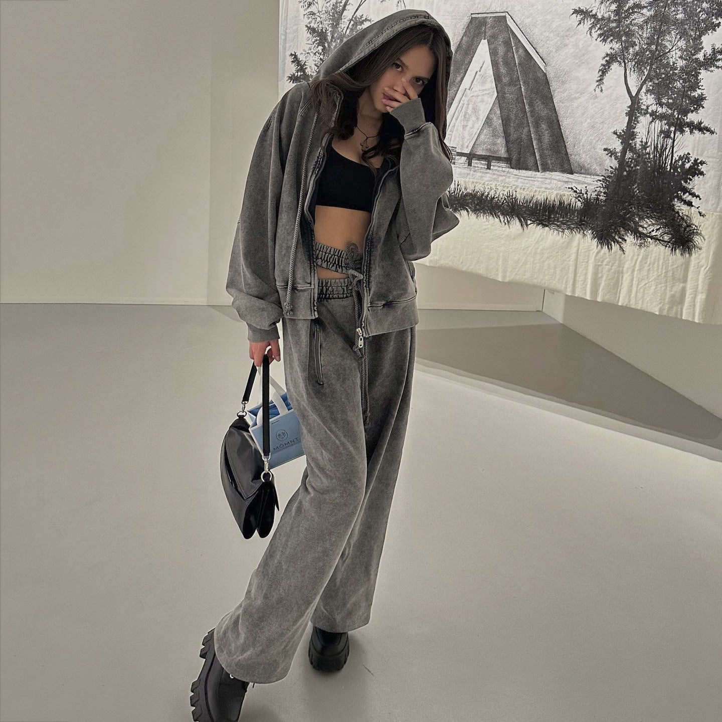Hollow Out Cutout Drawstring Sweatpants Loose Casual Trousers