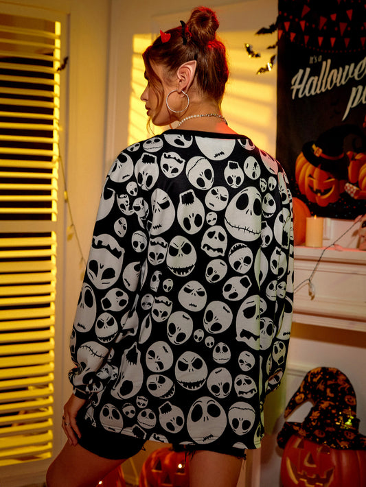 Halloween Skull Printed Loose Sweatshirt