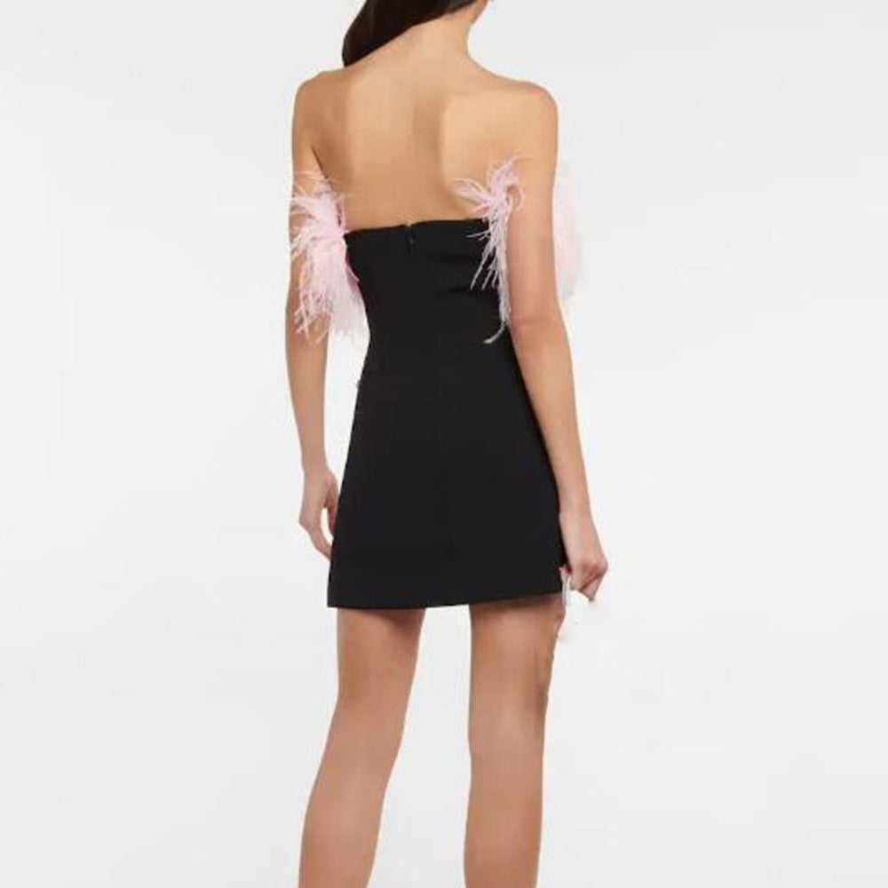 Spring Tube Top Ostrich Feather Bandage Dress