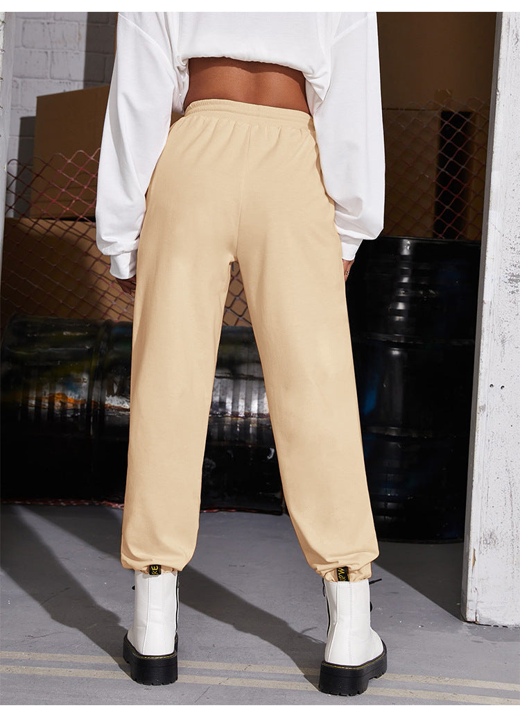 Solid Color Sexy All Matching Casual Exercise Ankle Tied Trousers